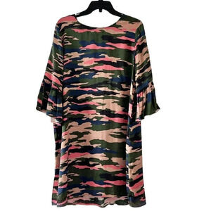 LaRoque Original 100% Silk Shift Mini Dress One Size Camo Print Pink Green